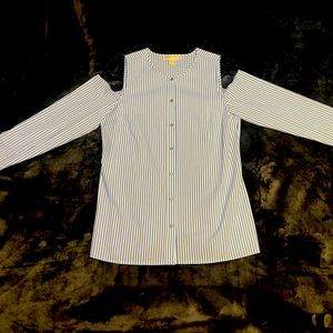 MICHAEL Michael Kors Button Up Pinstriped off the shoulder shirt